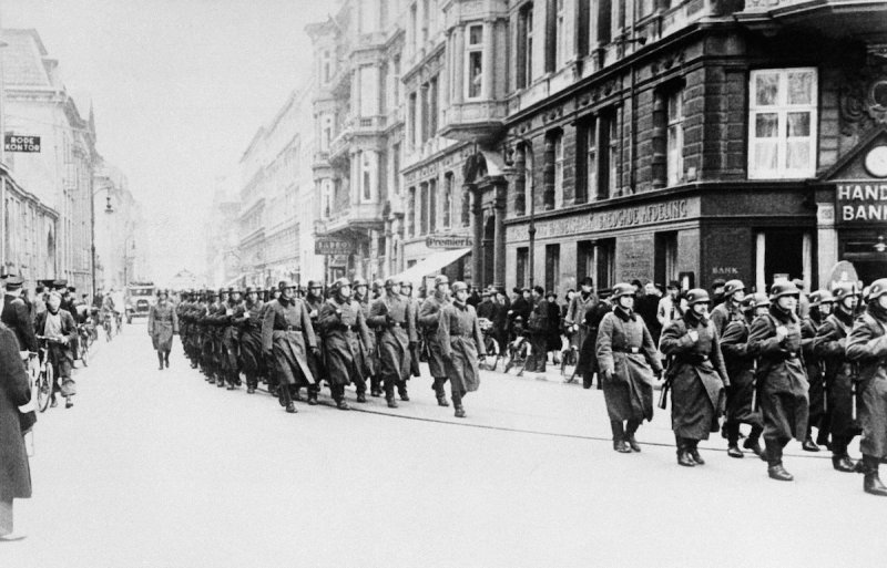 German soldiers marching the streets during world war 2 and the holocaust. One of Elisabeth's last memories before being deported to Auschwitz.