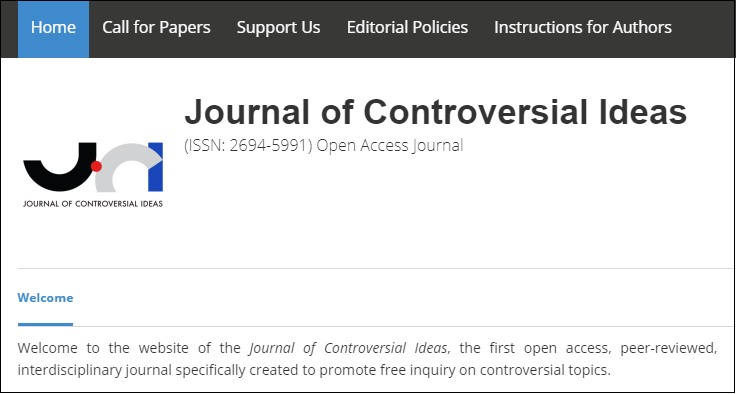 Screenshot from the website of Journal of controversial ideas.