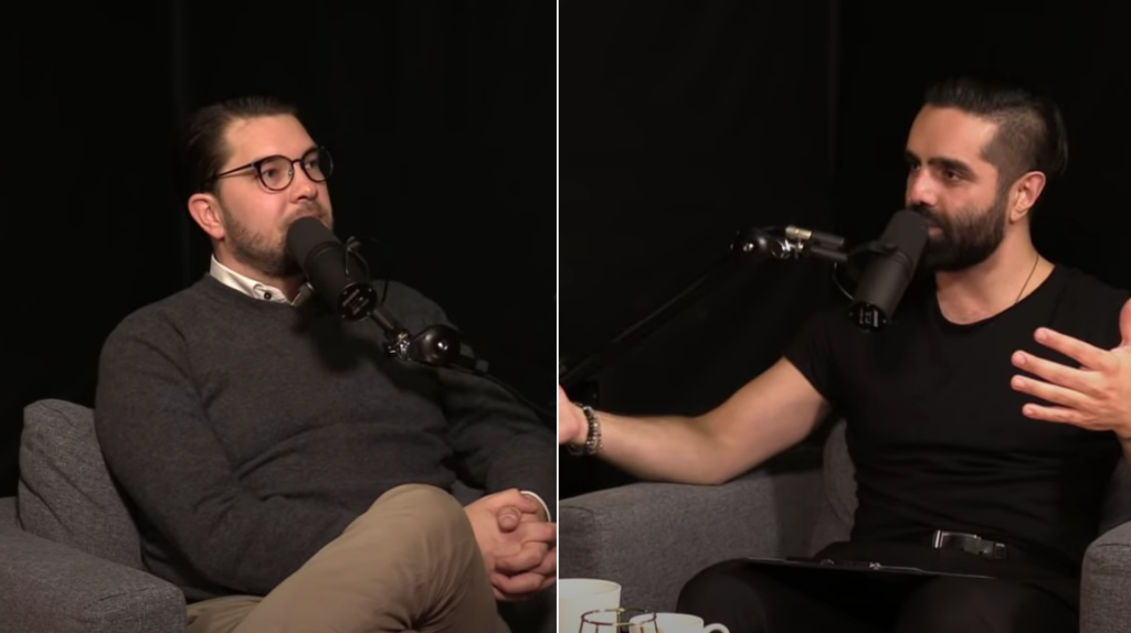 Navid Modiri i samtal med Sverigedomekraternas partiledare Jimmie Åkesson i podcasten Hur Kan Vi?