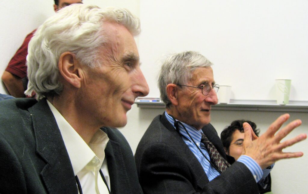 Two of the most renowned astrophysicists in modern time, Martin Rees and Freeman Dyson.