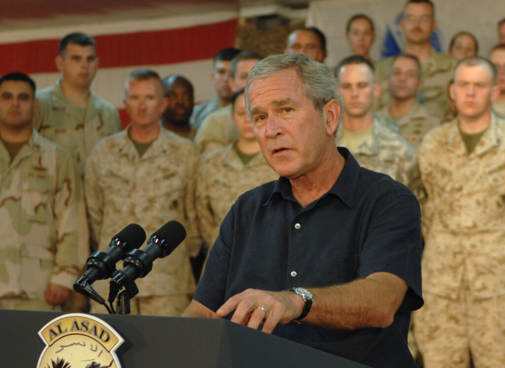 USA President George W. Bush gives a speech in Iraq 2007.