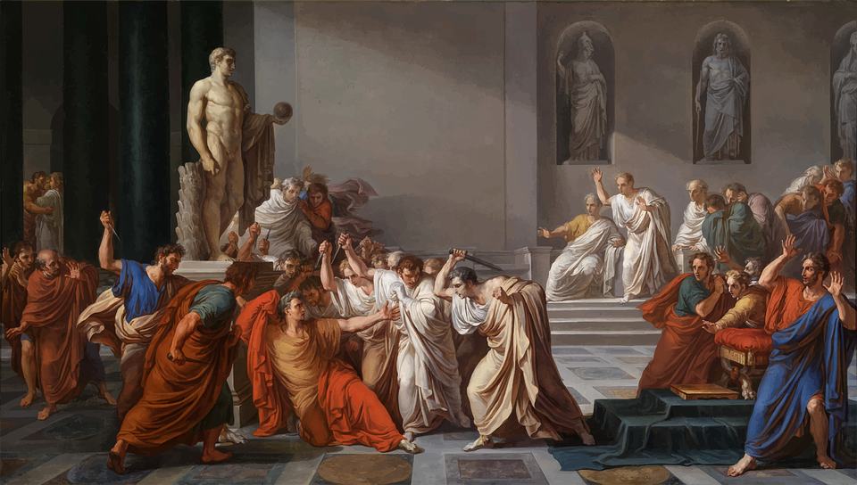 The death of Julius Caesar was painted in 1806 by Camuccini. It is also part of the Empreror books by Conn Iggulden, historical fiction writer.