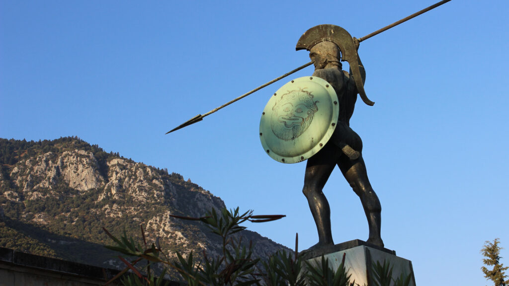 Statue of a Spartan warrior in Greece. The Spartans were an extremely fascinating people and are covered in several of Iggulden's historical fiction books.
