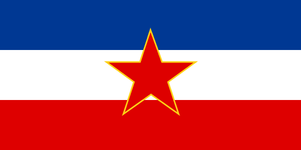 Flaggan från Jugoslavien med blå, vita och röda färger.